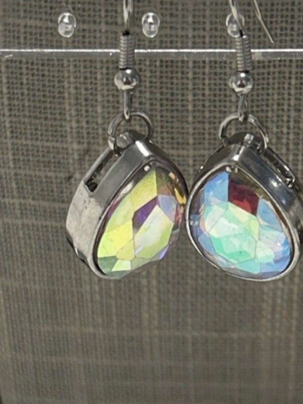 Aurora Teardrop Crystal Dangle Earrings - Iridescent Glass